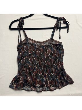 Rachel Zoe Abstract Floral Tie-Shoulder Peplum Cami XS